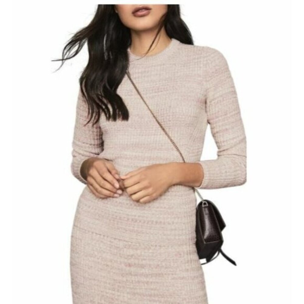 Reiss Suri Pink Ribbed Crew Neck Pullover Sweater Neutral Stretchy SZ S NWT